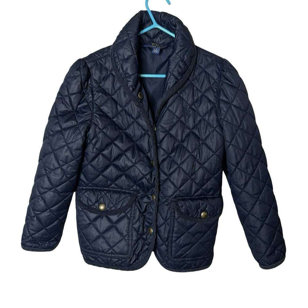 Polo Ralph Lauren Barn Jacket Navy Blue Quilted Snap Coat Youth Boys Size 6